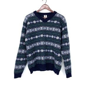Vintage Columbia Men’s 100% Wool Fair Isle Sweater V-Neck Fuzzy Stripe Sz Large